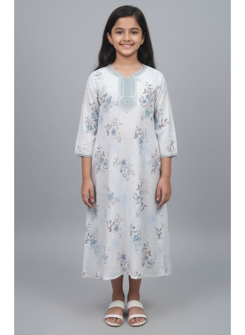 HANA & SARA Girls Viscose Blended Digital Print Floral Arabic Jalabiya – Lightweight Modest Wear Dress - Image 1